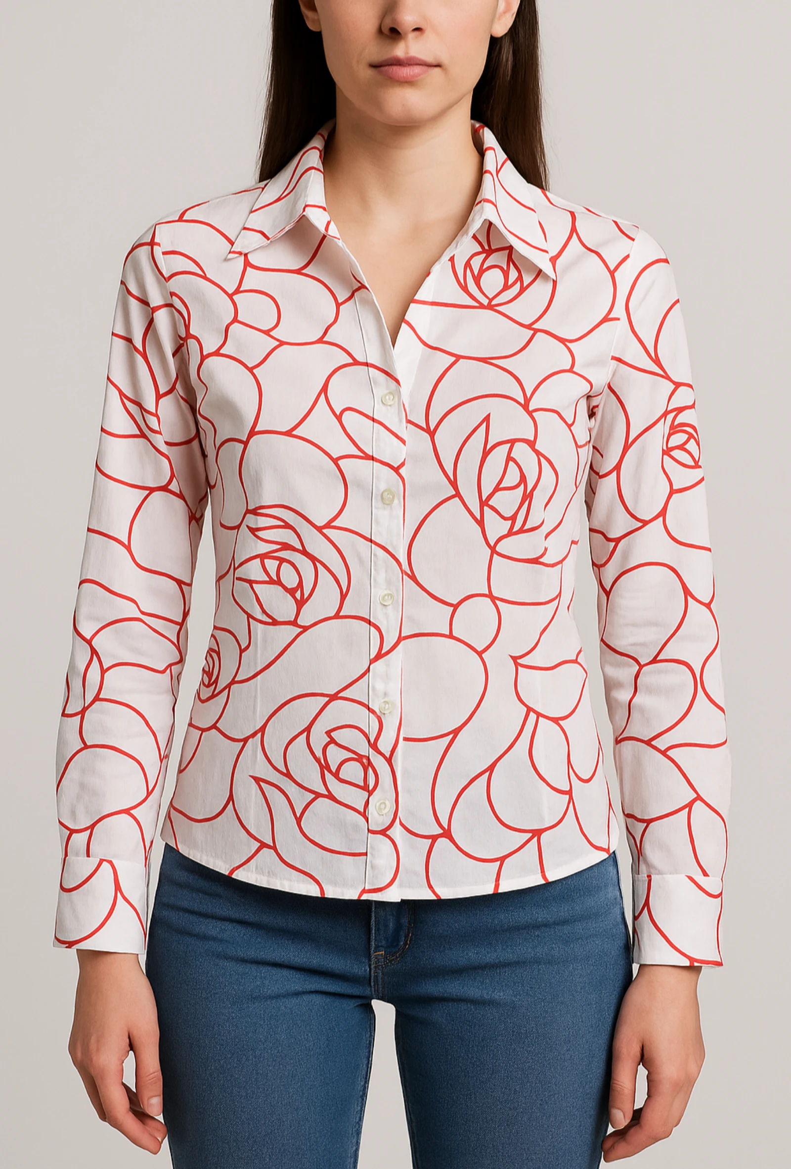 Phard Diamond Blusa TS/TFr36 - Manga 3/4-Branco&Vermelho- Gola V e Decote nas Costas – photo 18